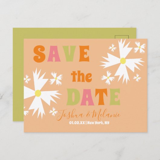 日付の保存デイジーGroovyフローラライムピンク ポストカード (正面/裏面)