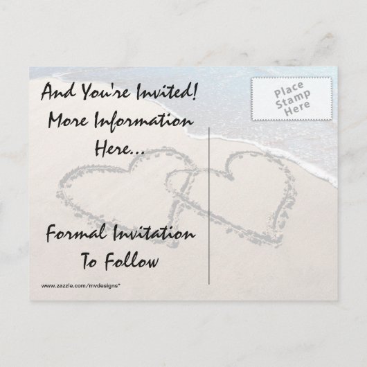 日付の保存ハートとビーチ結婚式はがき 案内ポストカード (裏面)