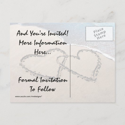 日付の保存ハートとビーチ結婚式はがき 案内ポストカード (裏面)