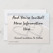 日付の保存ハートとビーチ結婚式招待状 セーブザデート (裏面)