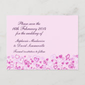 日付の保存ハートと弓ピンクパープルカード 案内ポストカード (裏面)