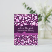 日付の保存ハートと弓ピンクパープルカード 案内ポストカード (スタンド正面)