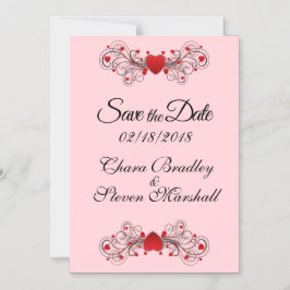 日付の保存ハートピンク マグネット招待状