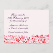 日付の保存ハート&ボーズパープルピンクカード 案内ポストカード (裏面)