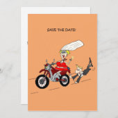日付の保存バイクもしくは自転車に乗る人結婚式の招待カード セーブザデート (正面/裏面)