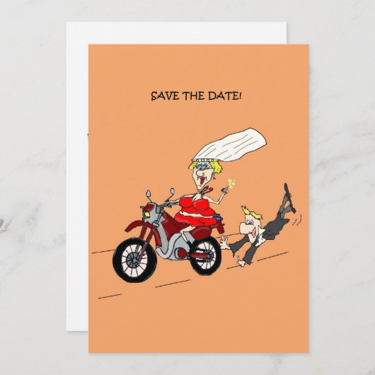 日付の保存バイクもしくは自転車に乗る人結婚式の招待カード セーブザデート (正面/裏面)