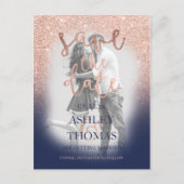 日付の保存バラ金ゴールドグリッターネイビースクリプト写真 案内ポストカード (正面)