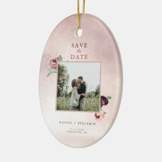日付の保存バラ金ゴールドグリッターフローラピンク写真 セラミックオーナメント (左)