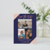 日付の保存バラ金ゴールドネイビー写真グリッドコラージュ 案内ポストカード (スタンド正面)