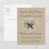 日付の保存ビーチ結婚式 案内ポストカード (正面/裏面)