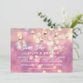 日付の保存フォトカントリーコテージ金ゴールドPinkBird 招待状 (スタンド正面)