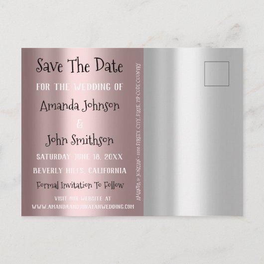 日付の保存フォトグリッター婚約バラ灰色 案内ポストカード (裏面)