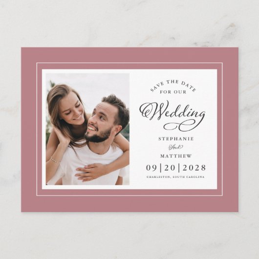 日付の保存フォトダスティバラピンクシック結婚ズ 案内ポストカード (正面)