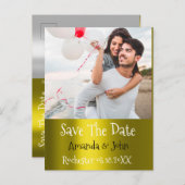 日付の保存フォトドードル婚約マスタードグレイ 案内ポストカード (正面/裏面)