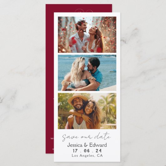 日付の保存フォトブースQrコード赤Burgundy (正面/裏面)