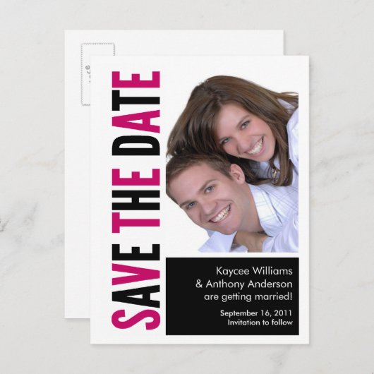 日付の保存フォトポストカードピンク&ブラック 案内ポストカード (正面/裏面)