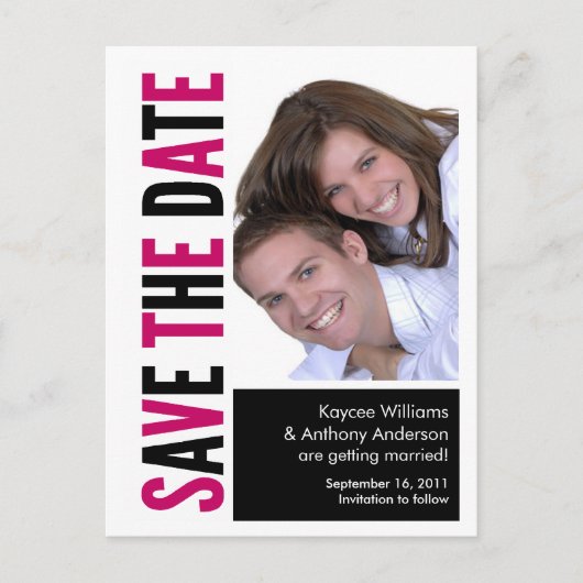 日付の保存フォトポストカードピンク&ブラック 案内ポストカード (正面)