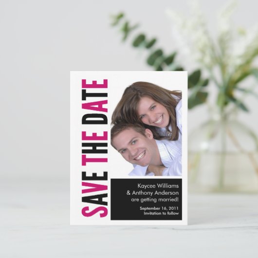 日付の保存フォトポストカードピンク&ブラック 案内ポストカード (スタンド正面)