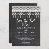 日付の保存フォトレースチャッ素朴クボード 招待状 (正面/裏面)