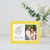 日付の保存フォト写真イエローエレガントな結婚式 案内ポストカード (スタンド正面)
