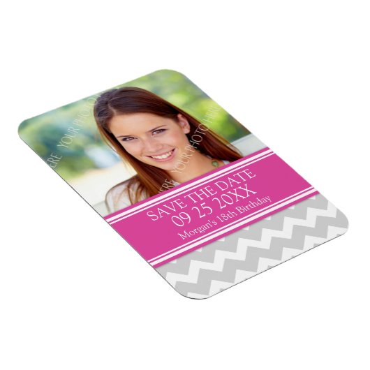 日付の保存フォト誕生日マグネットグレーシェブロン マグネット (右側)