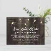 日付の保存フォト金ゴールドウッドカントリーバードバジェット 招待状 (スタンド正面)