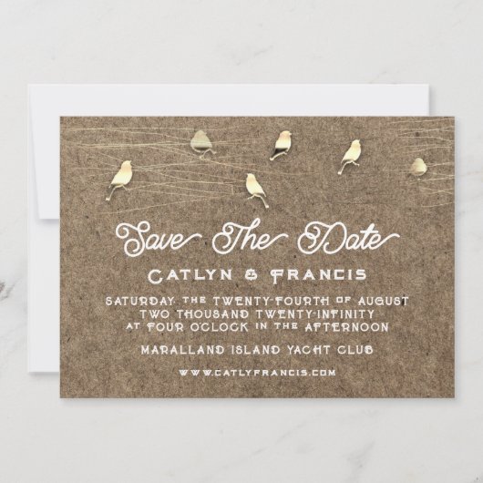 日付の保存フォト金ゴールドクラフトカントリーの鳥の予算 招待状 (正面)