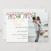 日付の保存フォト金ゴールドフローラエレガントな結婚式 セーブザデート (正面)