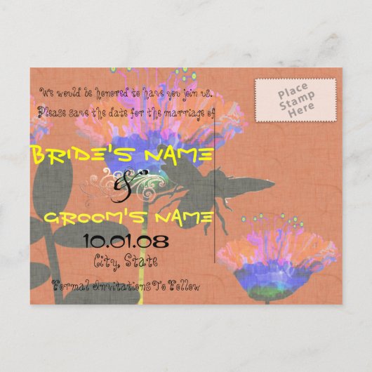 日付の保存フォークシーフォークアートワイルドフラワー 案内ポストカード (裏面)