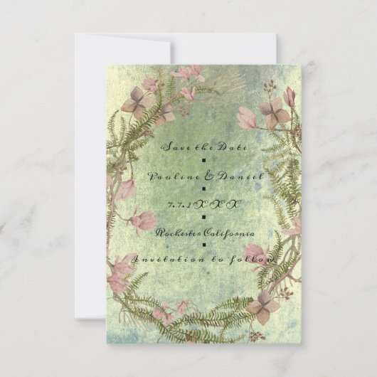 日付の保存フローラコテージオールドミントピンクブルー セーブザデート (正面)