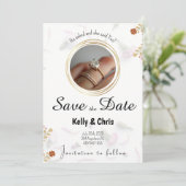 日付の保存フローラ婚約リングや輪招待状 招待状 (スタンド正面)
