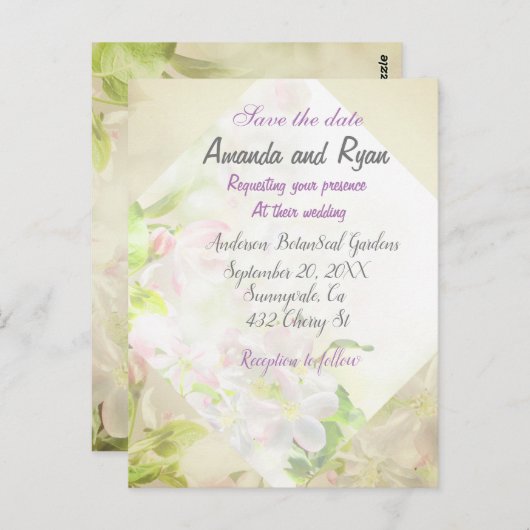 日付の保存フローラ結婚式招待状 ポストカード (正面/裏面)