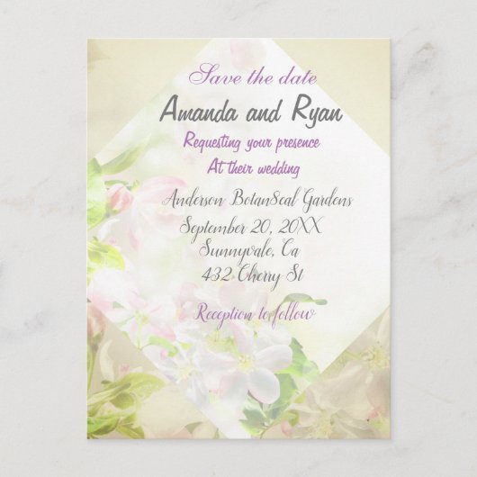 日付の保存フローラ結婚式招待状 ポストカード (正面)