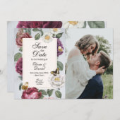 日付の保存フローラ開花蝶の花の写真 セーブザデート (正面/裏面)