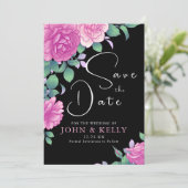 日付の保存フローラ黒の背景招待状 招待状 (スタンド正面)