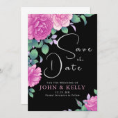 日付の保存フローラ黒の背景招待状 招待状 (正面/裏面)