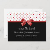 日付の保存ブライダルシャワーガーリー赤いハート 案内ポストカード (正面/裏面)