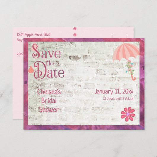 日付の保存ブライダルシャワー 案内ポストカード (正面/裏面)