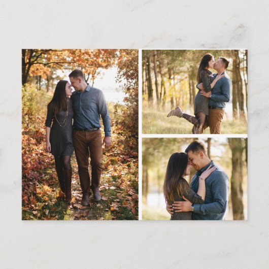 日付の保存ボタニカルデイジーフローラフォトコラージュ 案内ポストカード (正面)