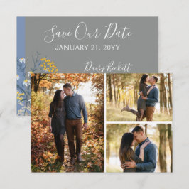 日付の保存ボタニカルデイジーフローラ3-Photo Card 招待状