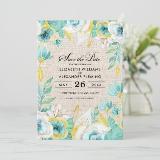 日付の保存ミントフローラ結婚の発表 招待状 (スタンド正面)