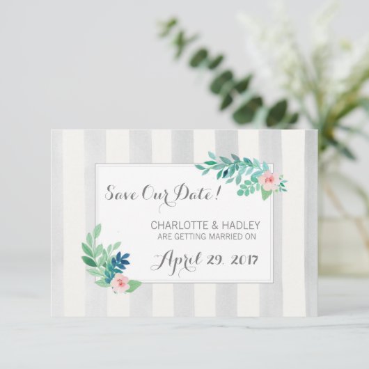 日付の保存モダンストライプフローラ セーブザデート (スタンド正面)