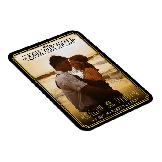日付の保存レトロブラック金ゴールド結婚デコの写真 マグネット (右側)