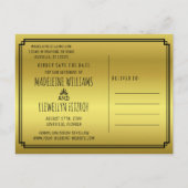 日付の保存レトロブラック金ゴールド結婚デコの写真 案内ポストカード (裏面)