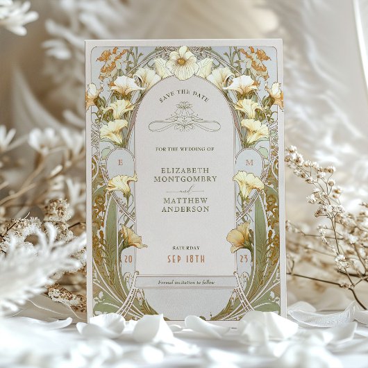 日付の保存ヴィンテージアールヌーボーによるミュシャ入力 招待状