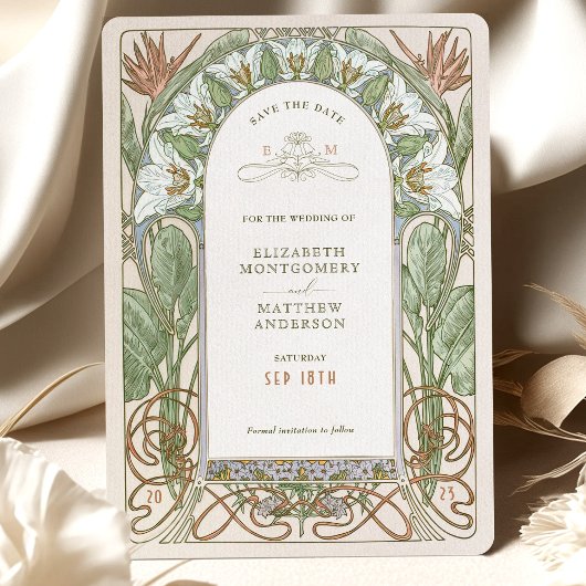 日付の保存ヴィンテージアールヌーボーによるミュシャ入力 招待状