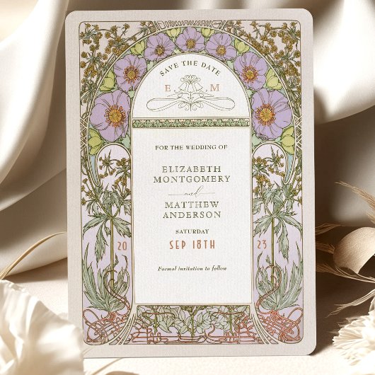 日付の保存ヴィンテージアールヌーボーによるミュシャ入力 招待状