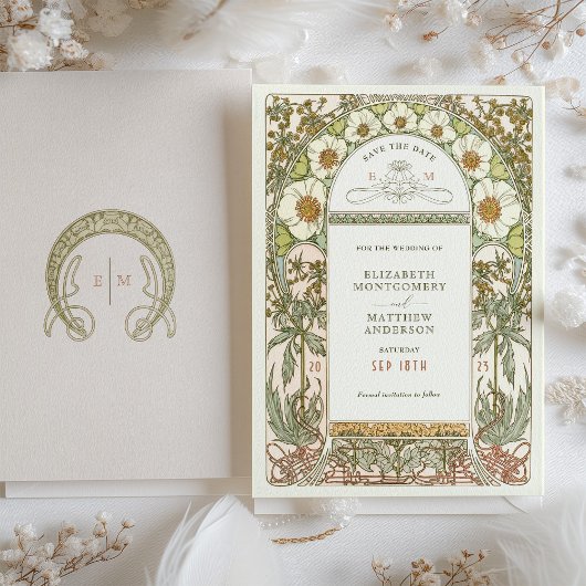 日付の保存ヴィンテージアールヌーボーミュシャ 招待状