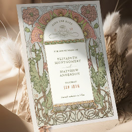 日付の保存ヴィンテージアールヌーボーミュシャ 招待状