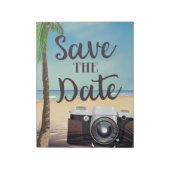 日付の保存ヴィンテージカメラとビーチ ノートパッド (回転)